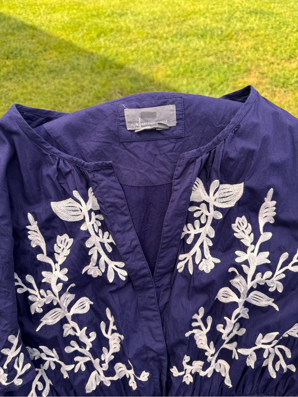 Anthropologie Sommerset Navy Blue Maxi Dress with Cream Floral Embroidery - Picture 2 of 10
